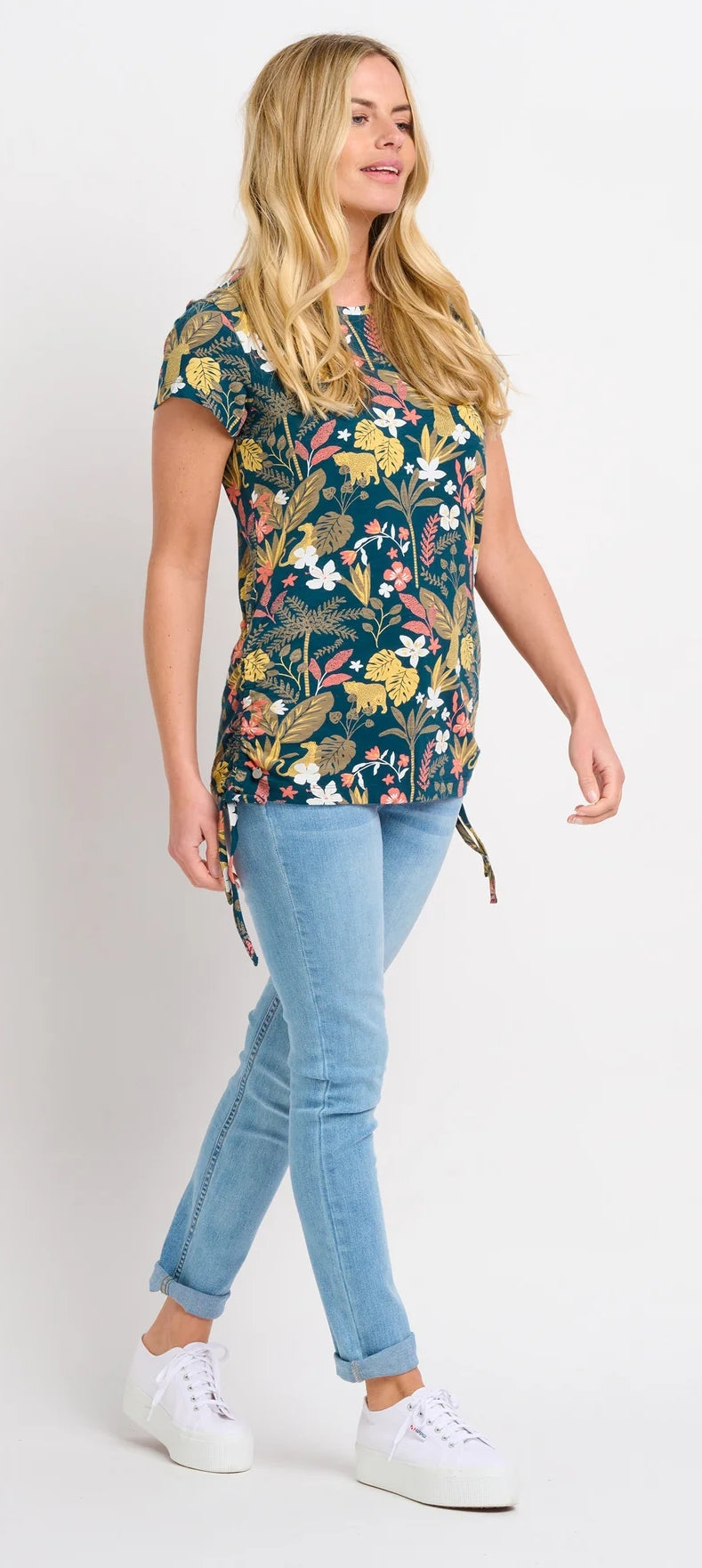 A short sleeve jungle floral print women's tee from Brakeburn