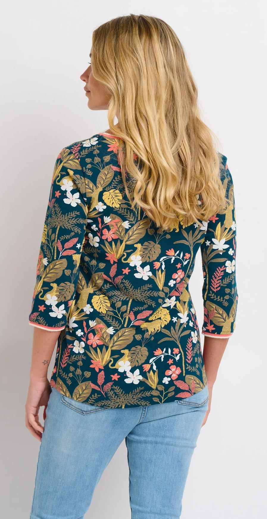 Botanical Jungle floral print 3/4 sleeve women's tee from Brakeburn