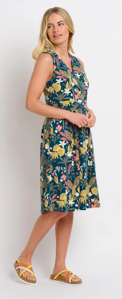 A women's sleeveless wrap dress from Brakeburn with an botanical floral jungle style print