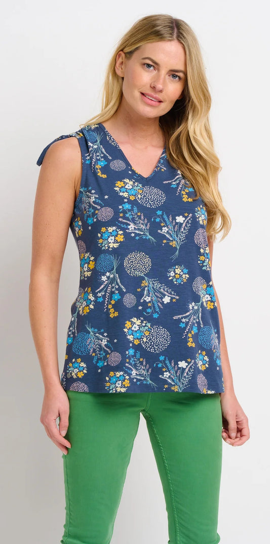 Bursting Blooms navy floral print women's vest from Brakeburn