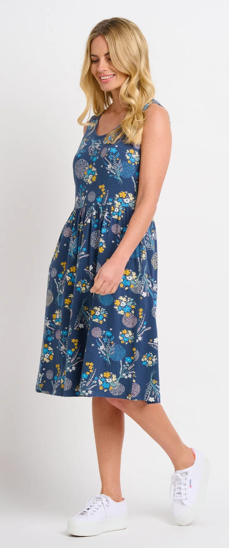 Brakeburn Womens 'Bursting Blooms' Sleeveless Dress - Navy