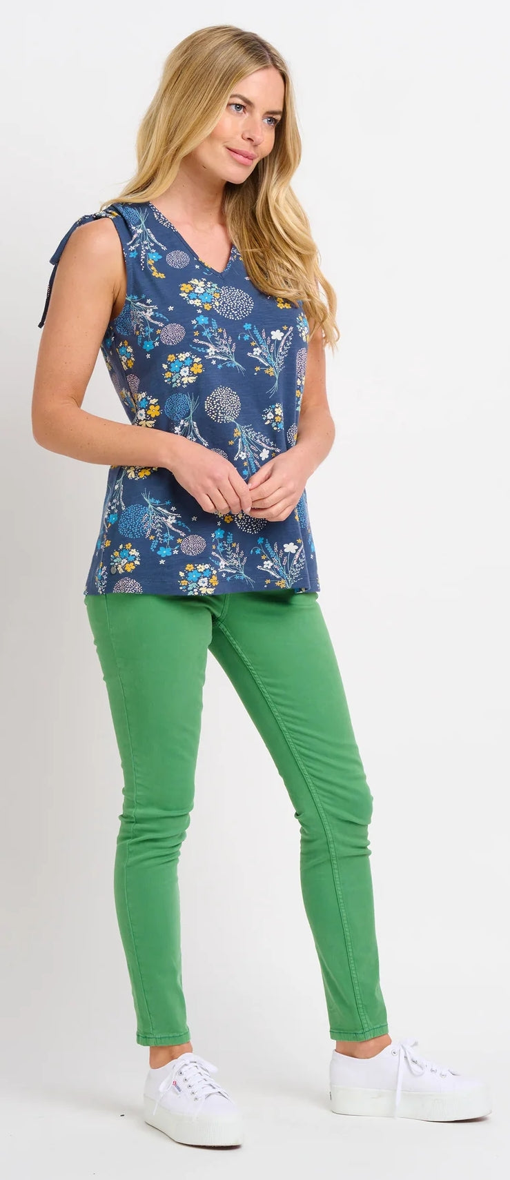 Bursting Blooms women's vest in navy with a floral print from Brakeburn