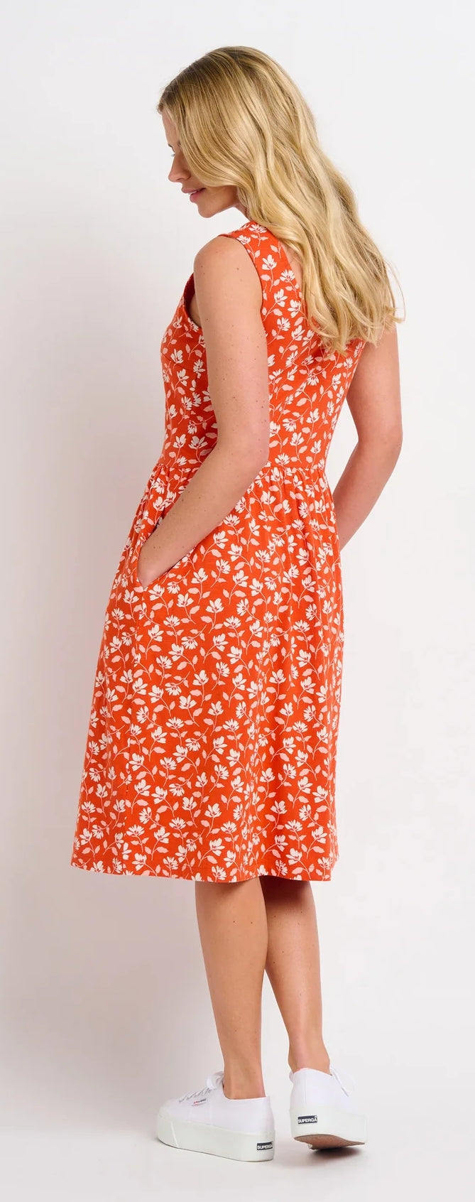 Brakeburn Womens 'Floating Floral Sleeveless Dress' - Coral