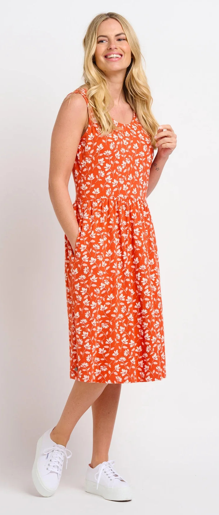 Brakeburn Womens 'Floating Floral Sleeveless Dress' - Coral