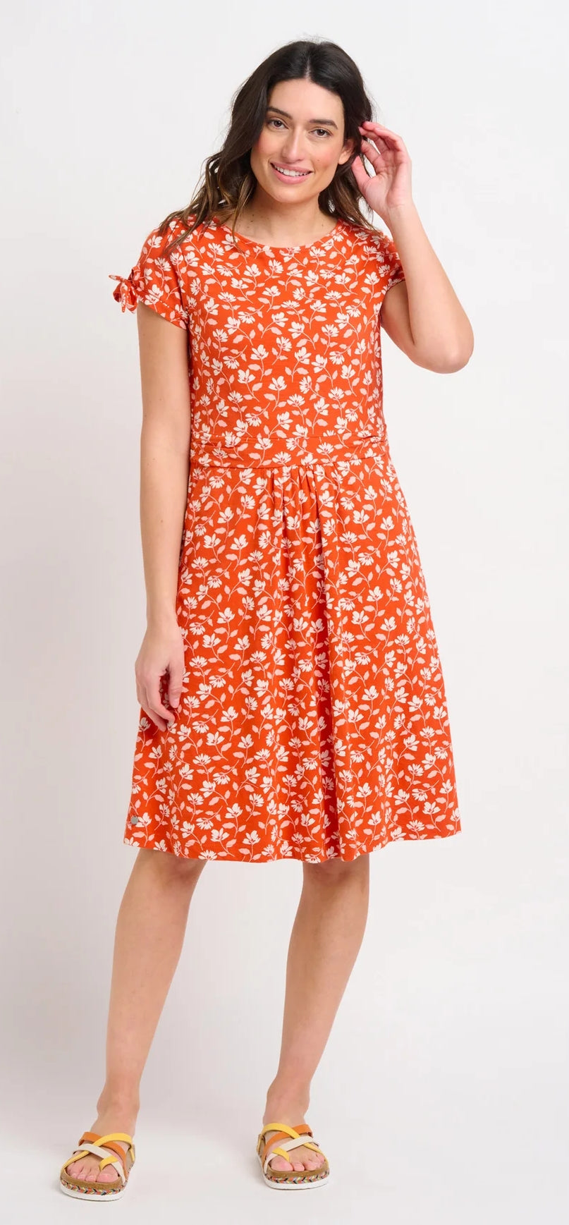 Brakeburn Womens Floating Floral Tie Sleeve Dress - Coral