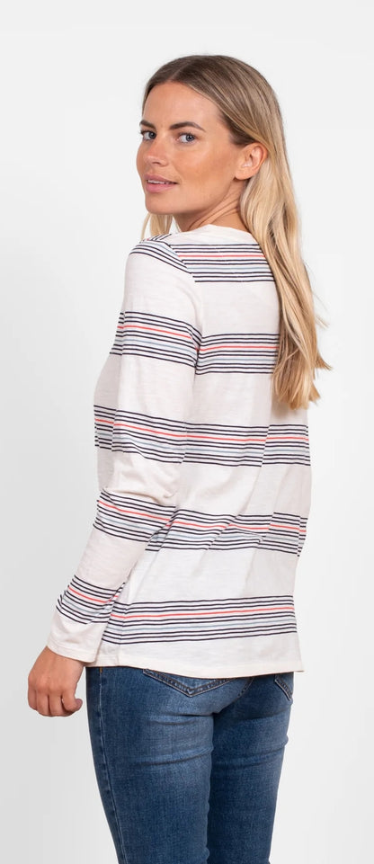 Brakeburn Womens Long Sleeve 'Rhett' Stripe T-Shirt - White