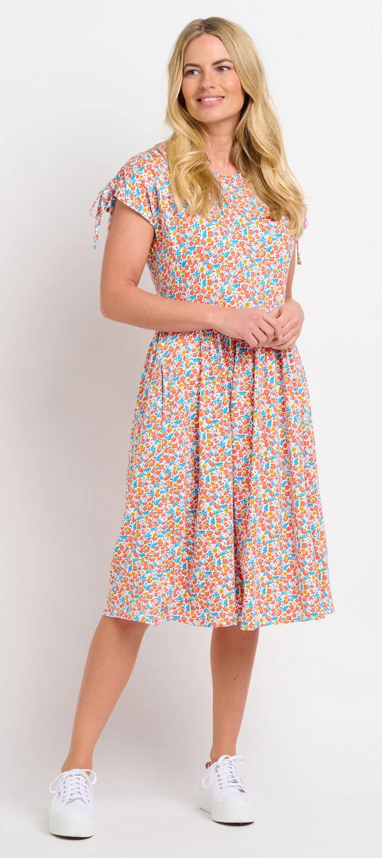 Brakeburn Womens Whimsical Floral Tie Sleeve Dress - Multicoloured