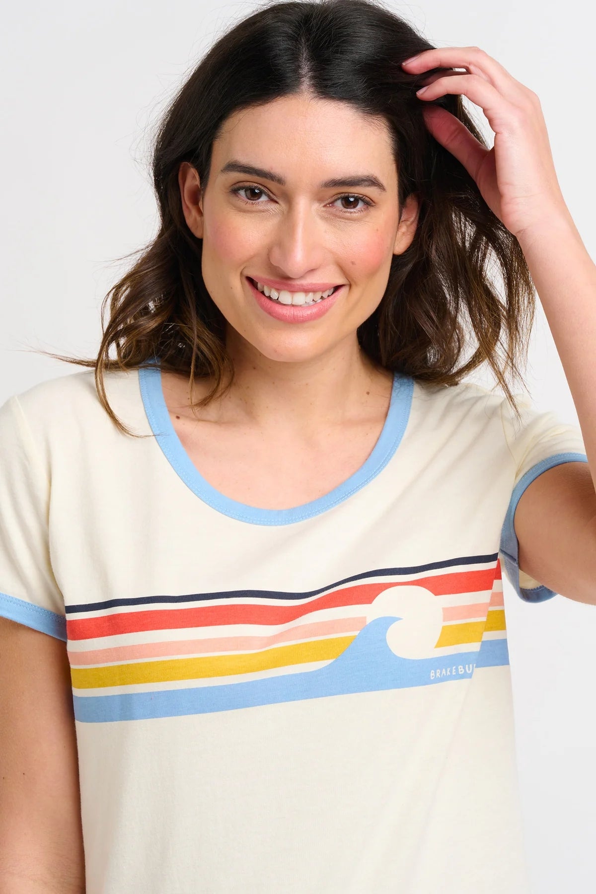 Brakeburn Womens Wave Chest Stripe Tee - Cream
