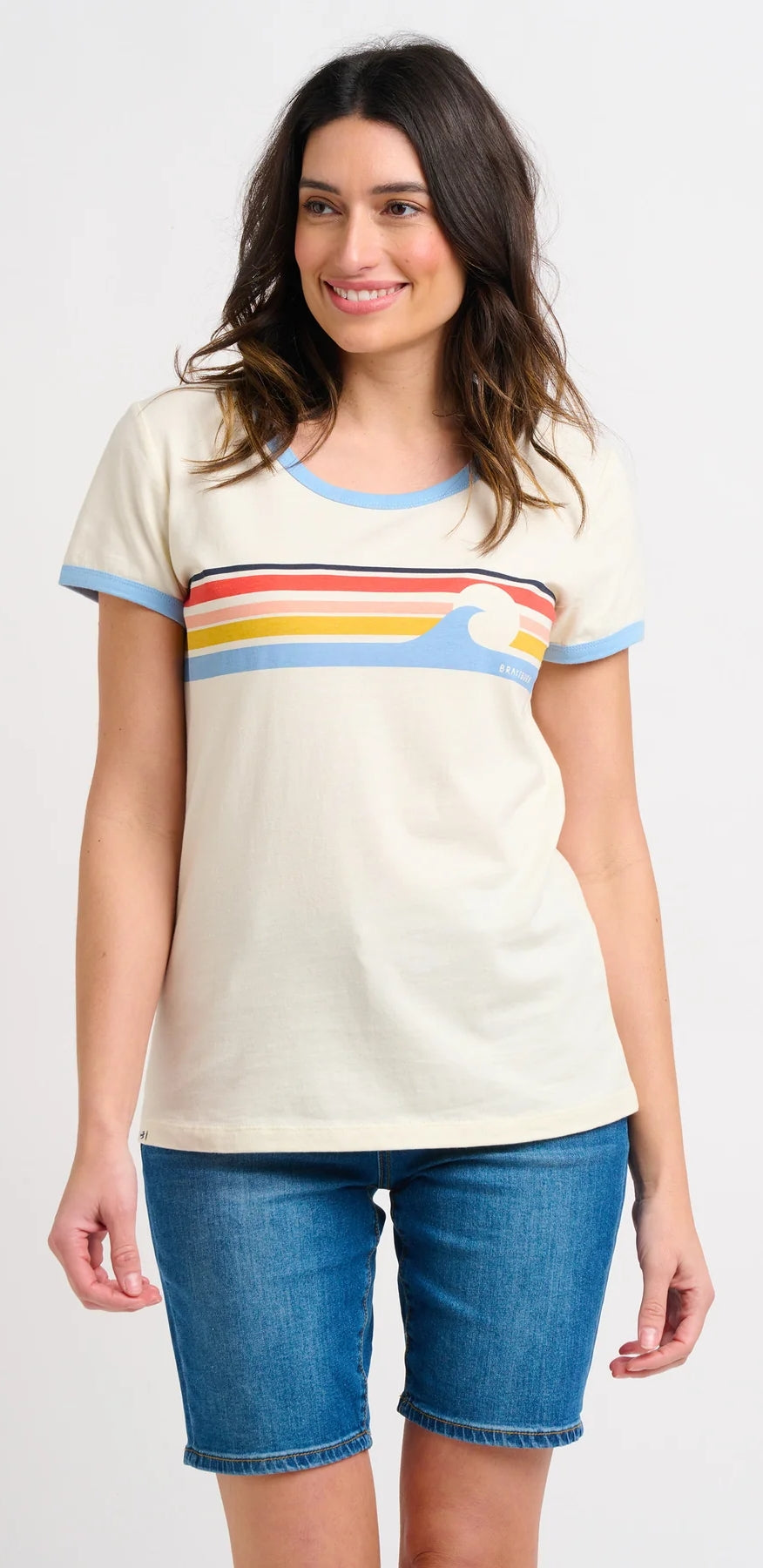 Brakeburn Womens Wave Chest Stripe Tee - Cream