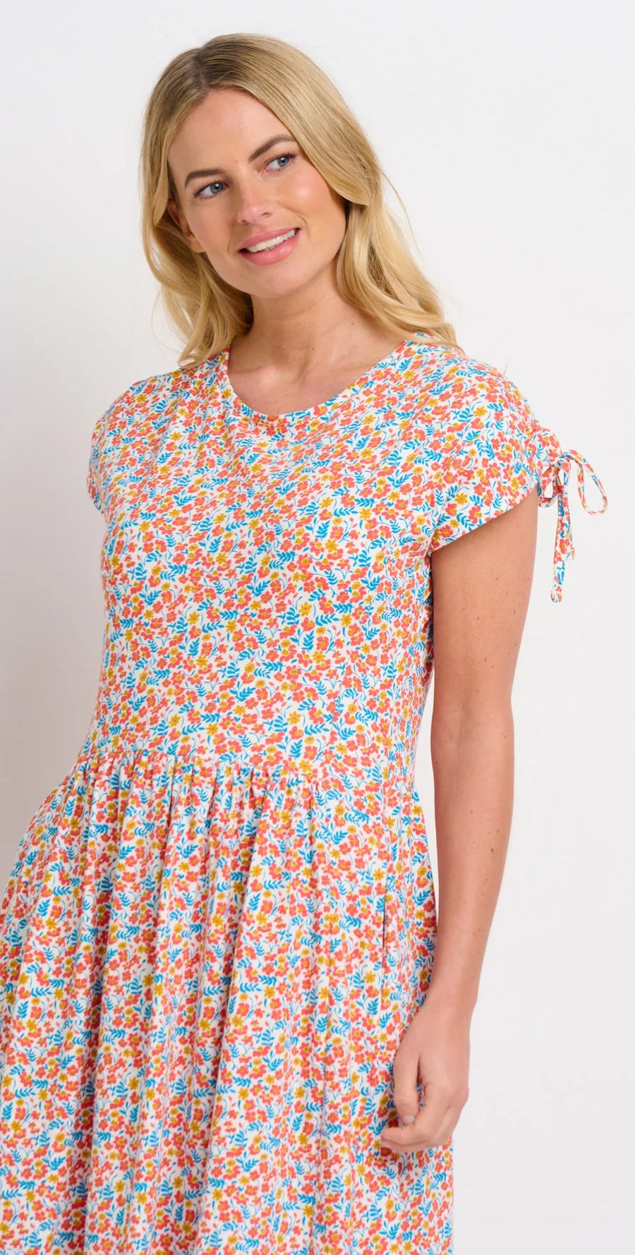 Brakeburn Womens Whimsical Floral Tie Sleeve Dress - Multicoloured