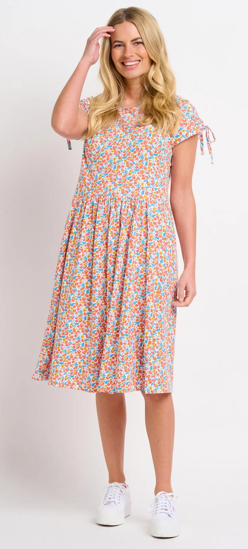 Brakeburn Womens Whimsical Floral Tie Sleeve Dress - Multicoloured