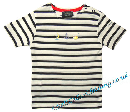 Captain Corsaire Kids 'Alvise' Anchor Print Striped Tee - White / Navy
