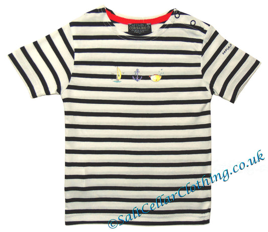 Captain Corsaire Kids 'Alvise' Anchor Print Striped Tee - White / Navy