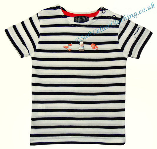 Captain Corsaire Kids 'Alvise' Sailor Print Striped Tee - White / Navy