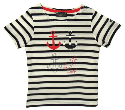 Captain Corsaire Kids 'Cosma' Anchor Print Striped Tee - White / Navy