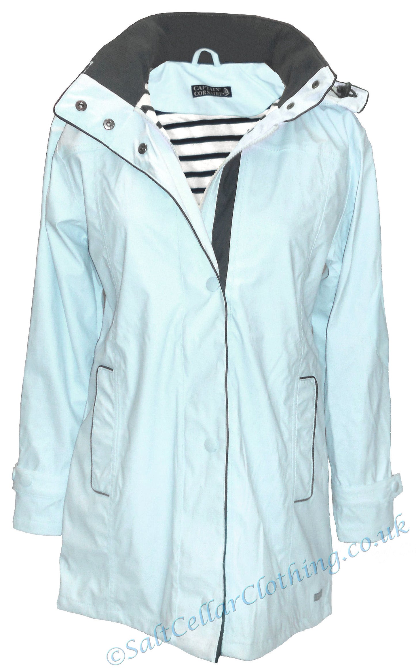 Women's Regate Ete waterproof jacket from Captain Corsaire in pale azure blue.