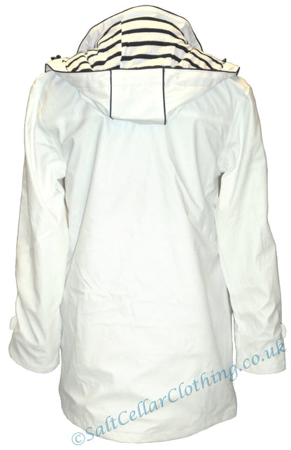 Captain Corsaire women's Regate Ete stripy lined waterproof rain jacket in white.