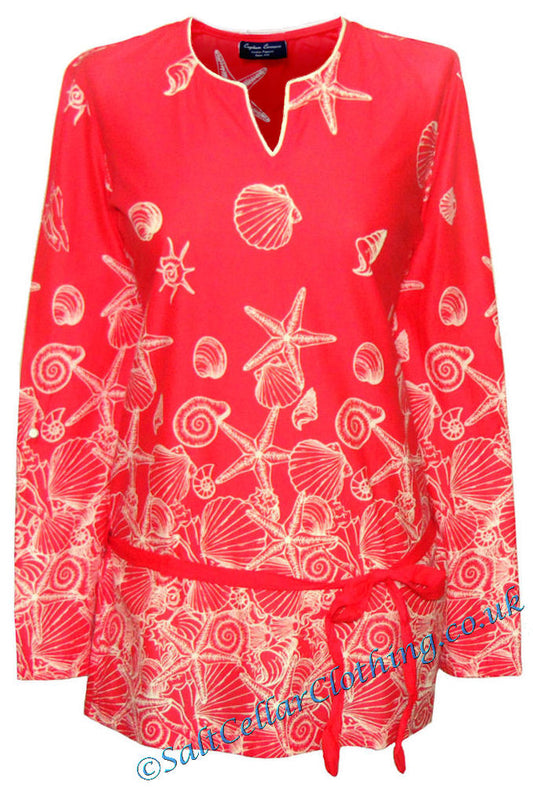 Captain Corsaire Womens 'Mirane' Shell & Starfish Blouse - Bisque Red / Coral