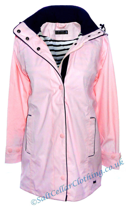 Women's nautical style Regate Ete waterproof rain jacket from Captain Corsaire in Pale Pink.