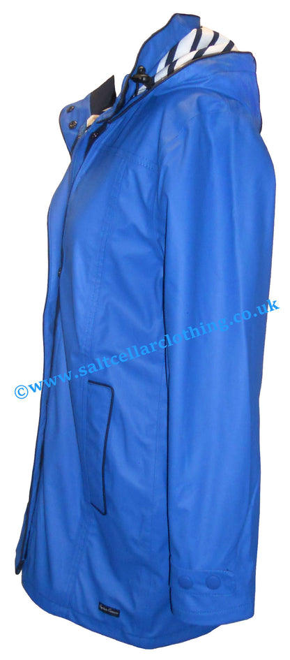 Women's nautical style Regate Ete waterproof rain jacket from Captain Corsaire in Indigo Blue.
