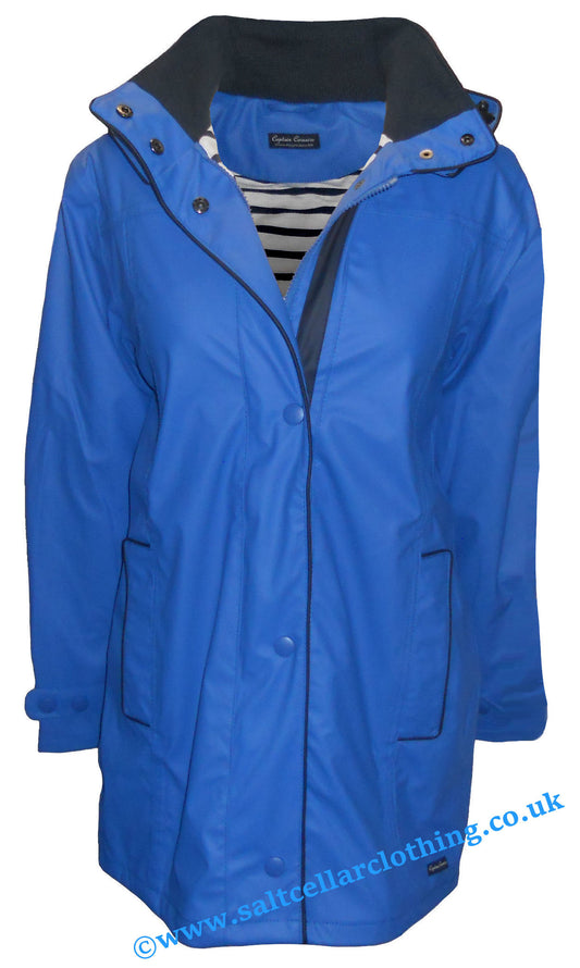 Captain Corsaire women's Regate Ete stripey lined waterproof rain jacket in Indigo Blue.