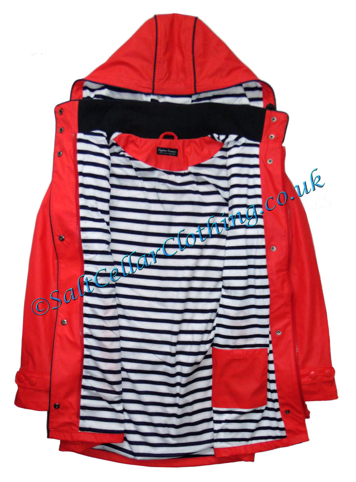 Women's Regate Ete stripy lined waterproof rain coat from Captain Corsaire in Capucine Red / Orange.