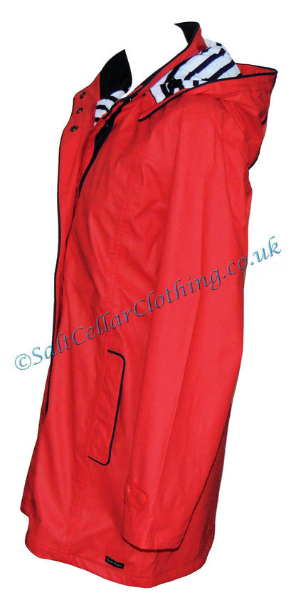 Captain Corsaire women's nautical style Regate Ete waterproof rain jacket in Capucine Red / Orange.