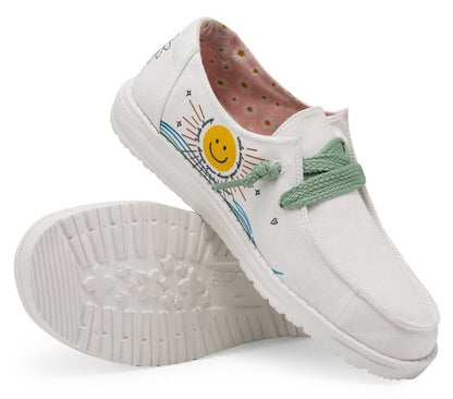 Dude Womens 'Wendy Doodle Good Vibes' Canvas Shoes - White