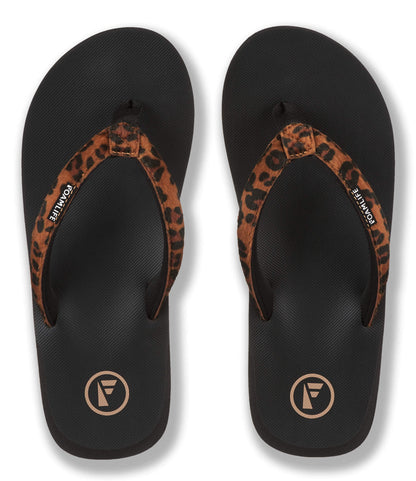 Foamlife Womens 'Selene' Flip Flops - Black / Leopard Print