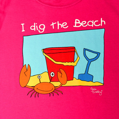 Gone Crabbing Kids 'I Dig the Beach' T-Shirt - Dark Pink