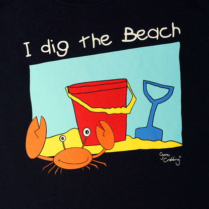 Gone Crabbing Kids 'I Dig the Beach' T-Shirt - Navy