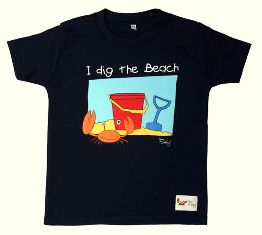 Gone Crabbing Kids 'I Dig the Beach' T-Shirt - Navy