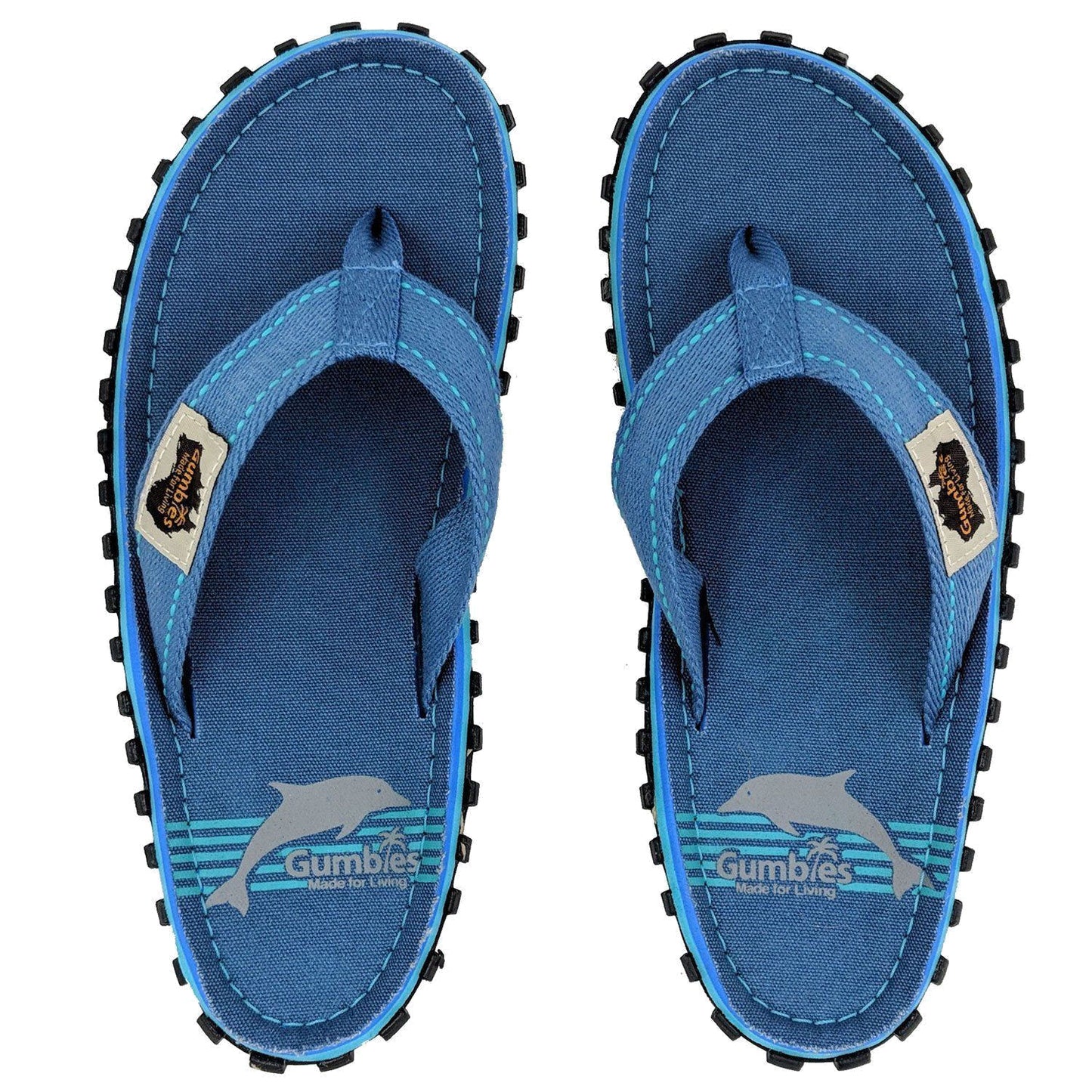 Gumbies Womens 'Islander' Flip Flops - Pool Blue / Dolphin Print