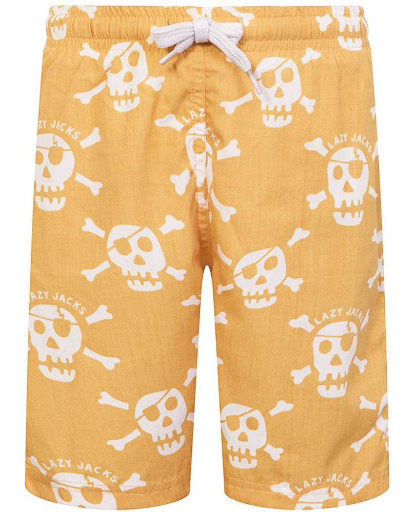 Lazy Jacks Kids 'LJ89C' Skull & Crossbones Boardshorts - Yellow