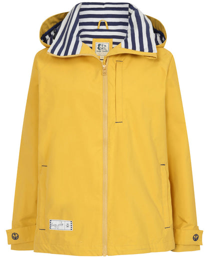 Lazy Jacks women's LJ45 waterproof jacket from Lazy Jacks in Maize Yellow with stripe pattern lining.
