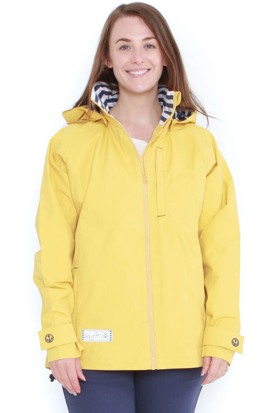 A women's LJ45 waterproof jacket in maize yellow from Lazy Jacks
