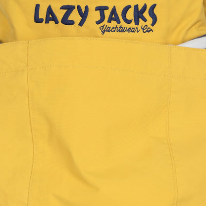 Women's Lazy Jacks LJ45 waterproof rain jacket in Maize Yellow with stripy lining.