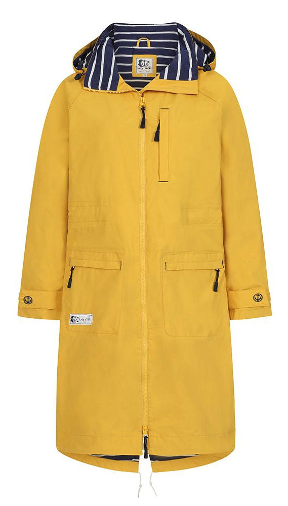 Lazy Jacks women's LJ67 knee length parka style waterproof raincoat in Maize Yellow.