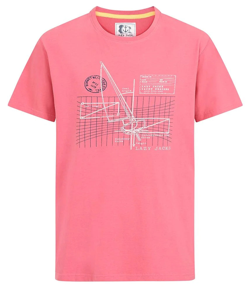 Lazy Jacks Mens 'LJ15' Printed Tee - Lobster Red