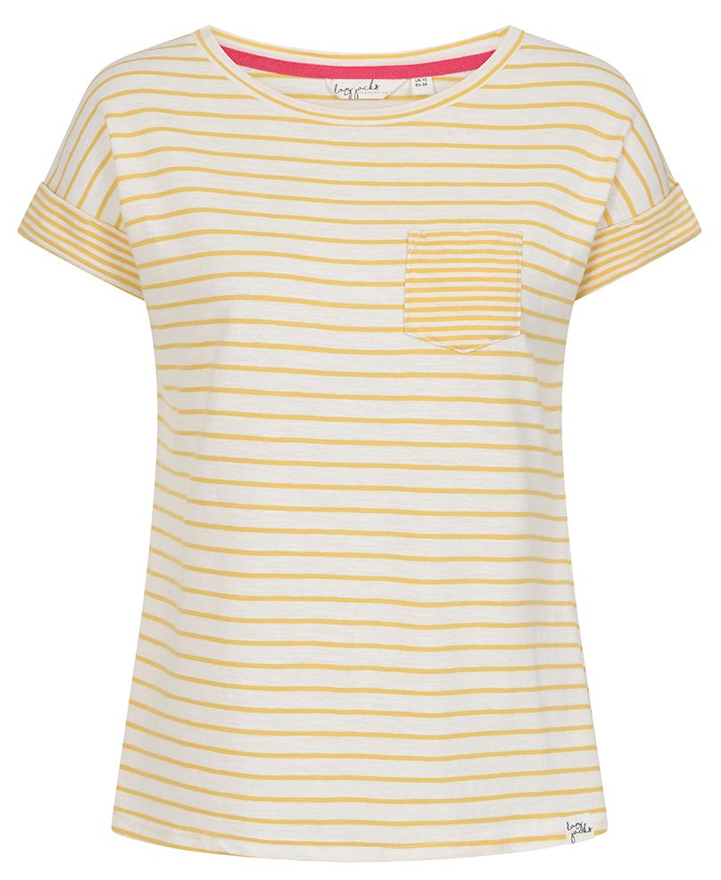 Lazy Jacks Womens 'LJ162' Short Sleeve Stripe Tee - Lemon Yellow