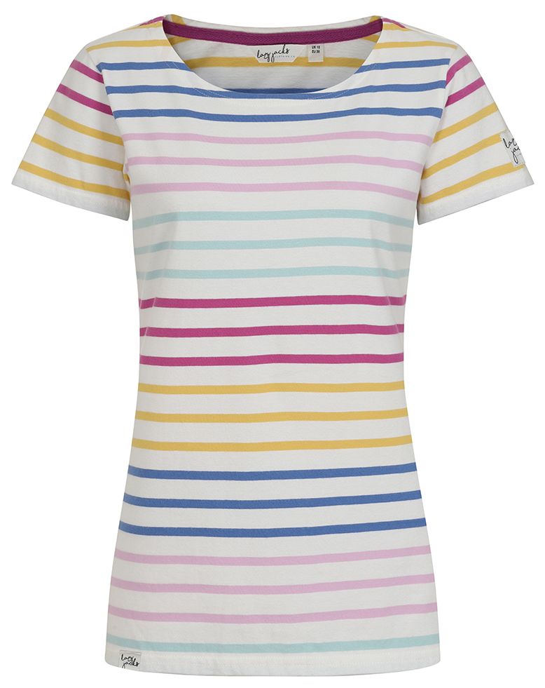 Lazy Jacks Womens 'LJ8' Short Sleeve Stripe Tee - Rainbow