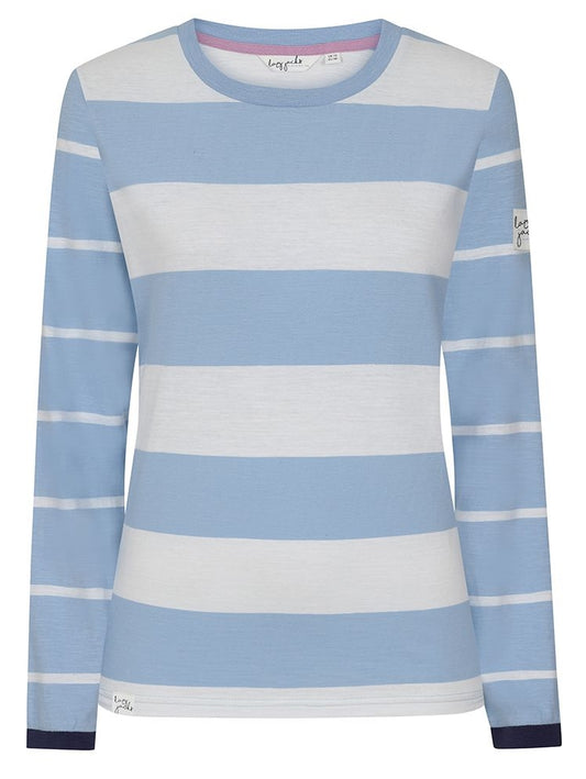 Lazy Jacks Womens 'LJ161' Long Sleeve Stripe Tee - Sky Blue