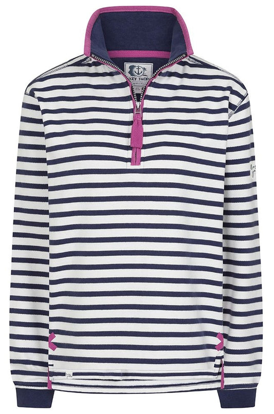 Lazy Jacks Womens 'LJ35' Zip Neck Stripe Sweatshirt - Twilight