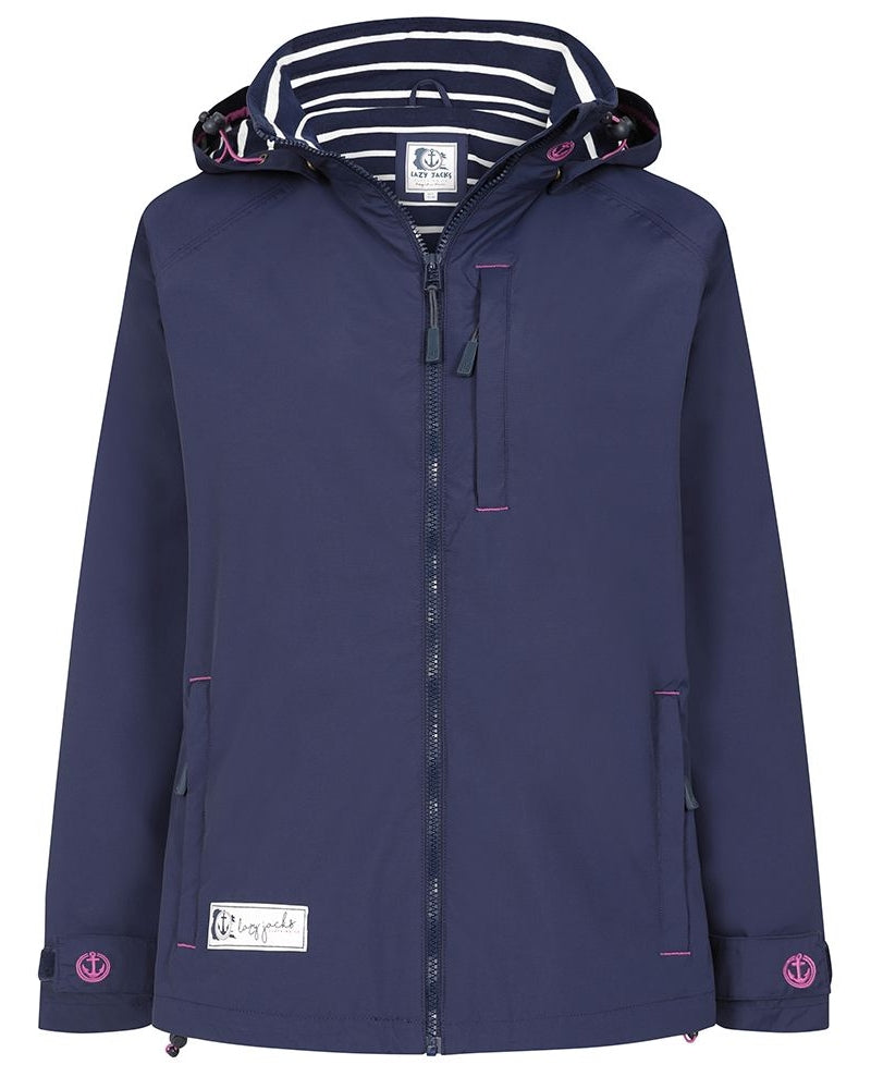 Lazy Jacks women's LJ45 waterproof jacket from Lazy Jacks in Marine Navy with stripe pattern lining.