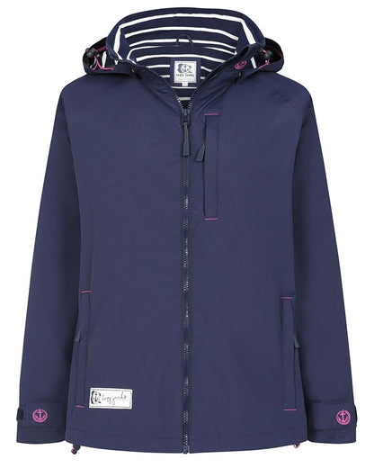 Lazy Jacks women's LJ45 waterproof jacket from Lazy Jacks in Marine Navy with stripe pattern lining.