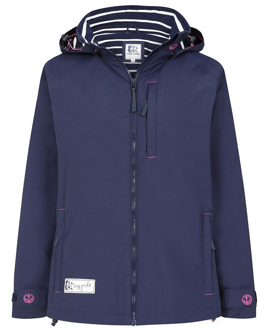 Lazy Jacks women's LJ45 waterproof jacket from Lazy Jacks in Marine Navy with stripe pattern lining.