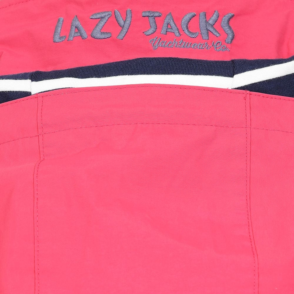 Women's Lazy Jacks LJ45 waterproof rain jacket in Lipstick with stripy lining.