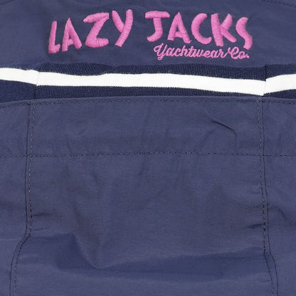 Women's Lazy Jacks LJ45 waterproof rain jacket in Marine Navy with stripy lining.