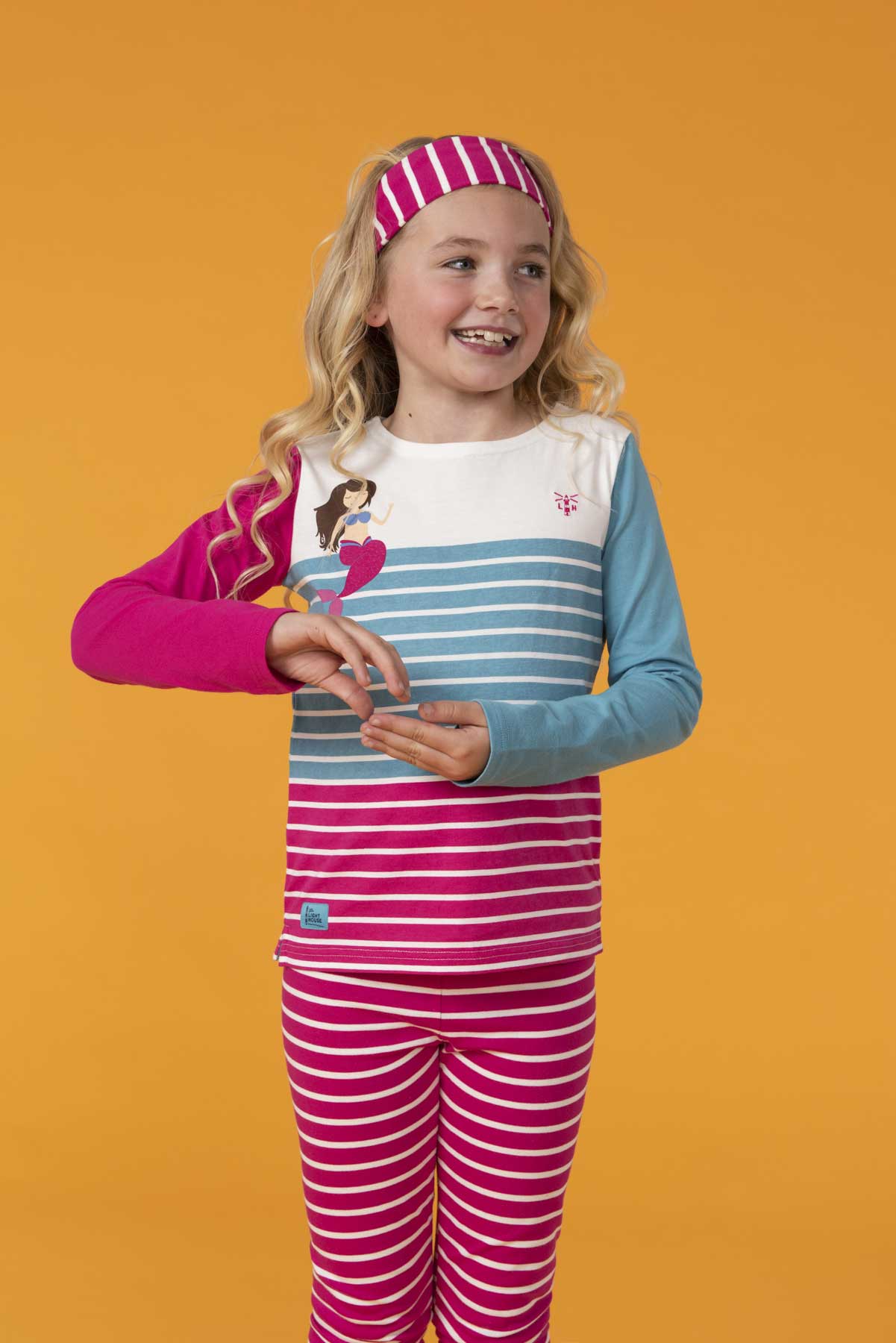 Lighthouse Kids Causeway long sleeve tee - Stripe / Mermaid Print