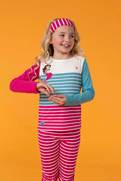 Lighthouse Kids Causeway long sleeve tee - Stripe / Mermaid Print